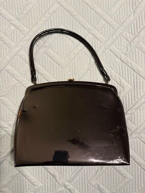 Vintage Theodor California Black Parent Leather Snap Clasp Close Handbag Purse